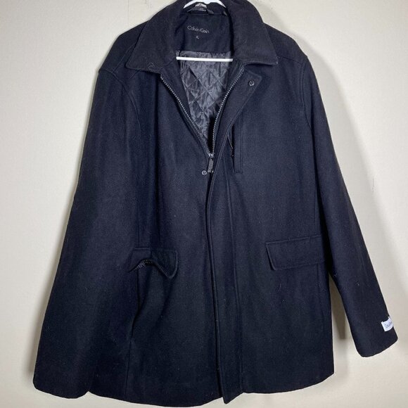 Calvin Klein Women's Black Zip Up Wool Blend Coat Large - Picture 1 of 6